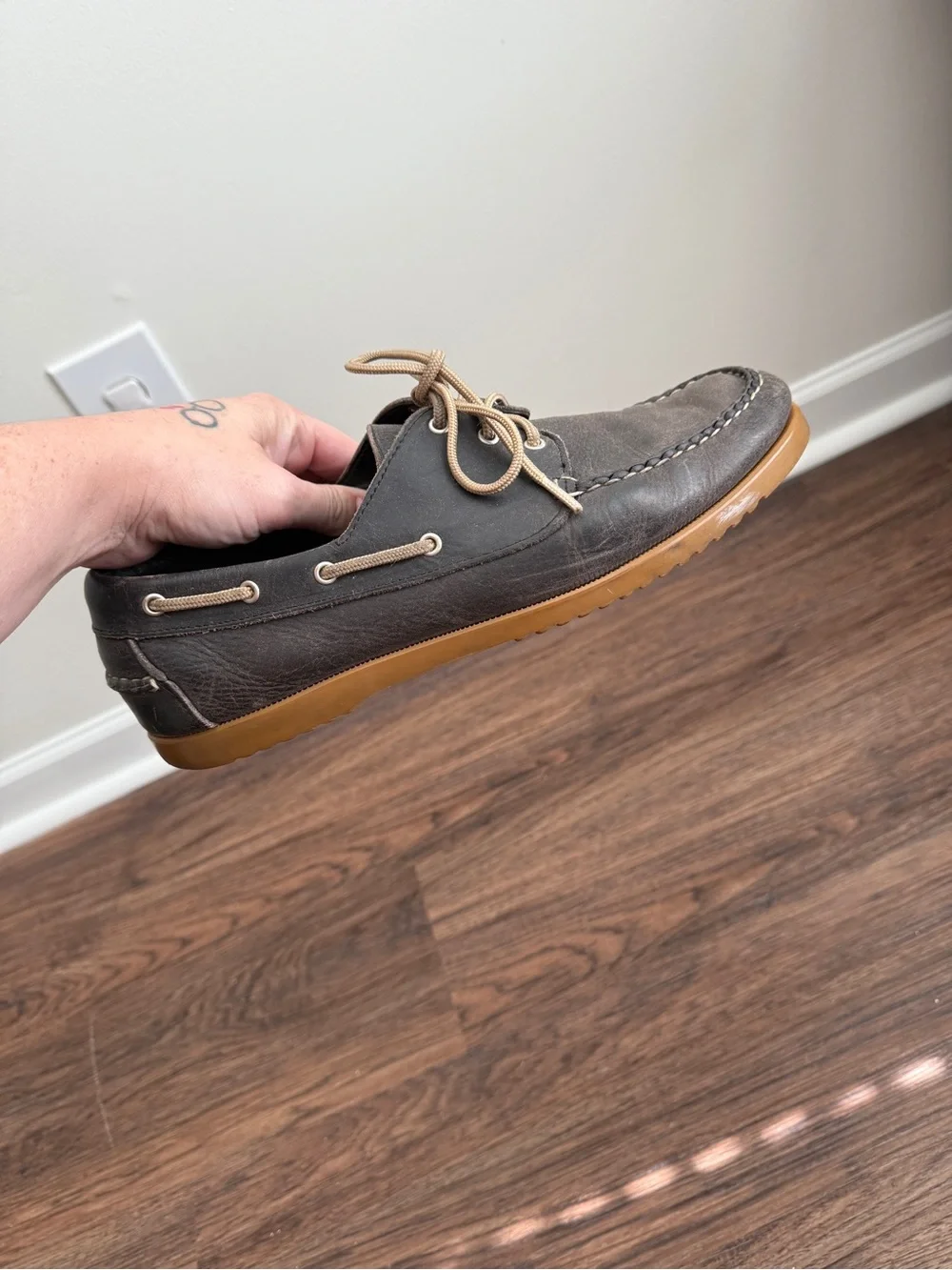 Allen Edmonds Harbour Panama Boat Gray Real Leather Distressed Shoes 11 Men’s